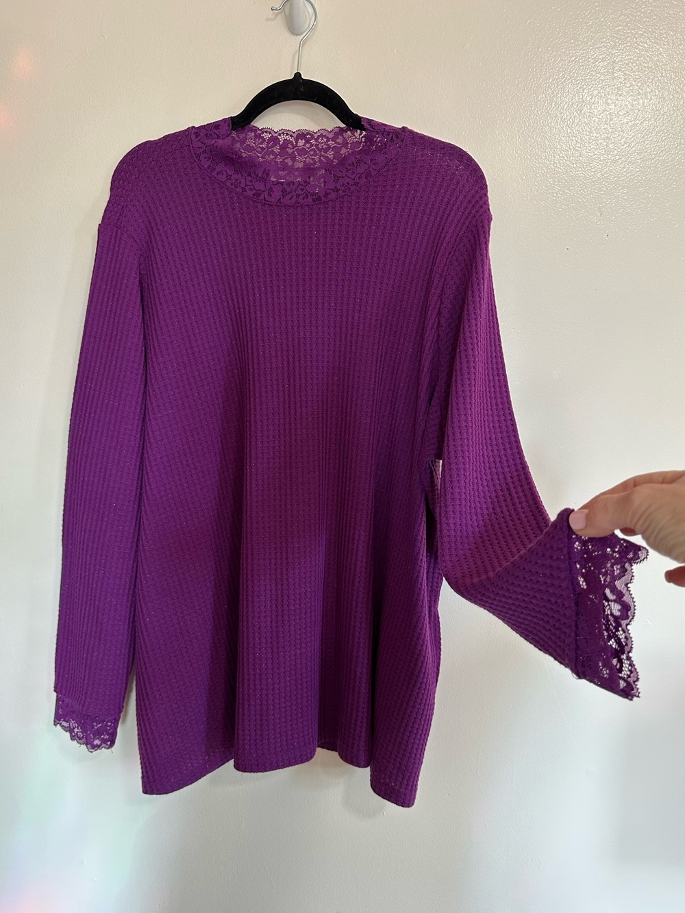 LOGO by Lori Goldstein Waffle Knit Metallic Grape Purple Top, A627095, 2X